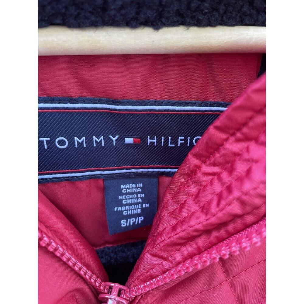 NEW Tommy Hilfiger Coat Womens S Red Quilted Hooded Parka Navy Shearling - Picture 6 of 7